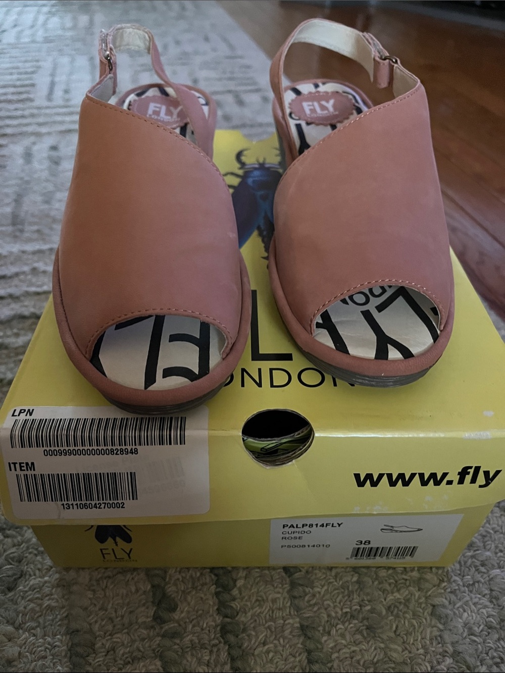 Fly London Rose Pink Open-Toe Slingback Wedges